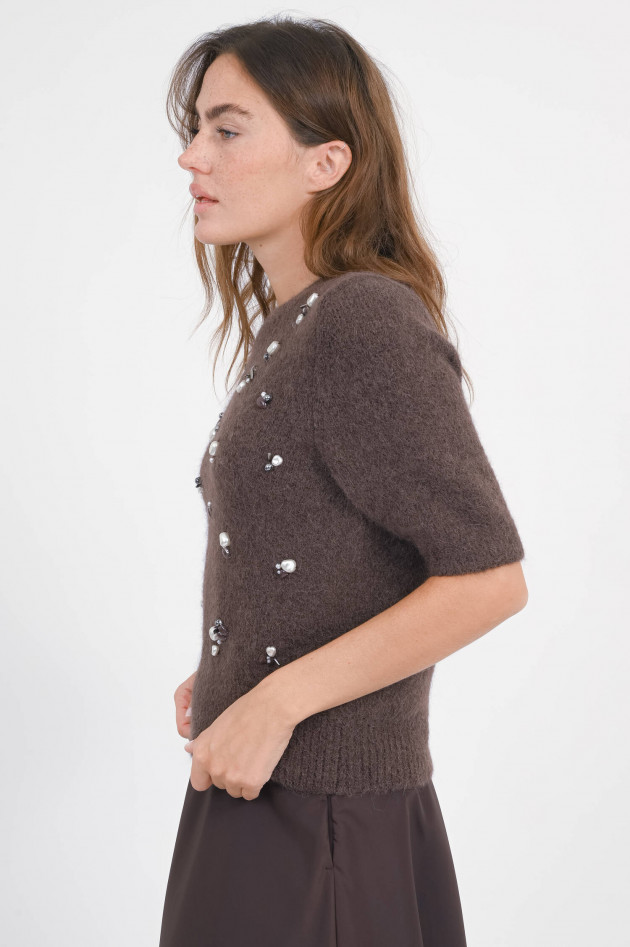 Dorothee Schumacher Kurzarm Pullover mit Perlen-Applikationen in Kakao