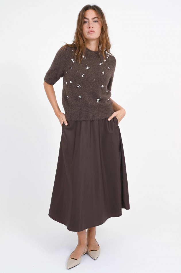 Dorothee Schumacher Kurzarm Pullover mit Perlen-Applikationen in Kakao
