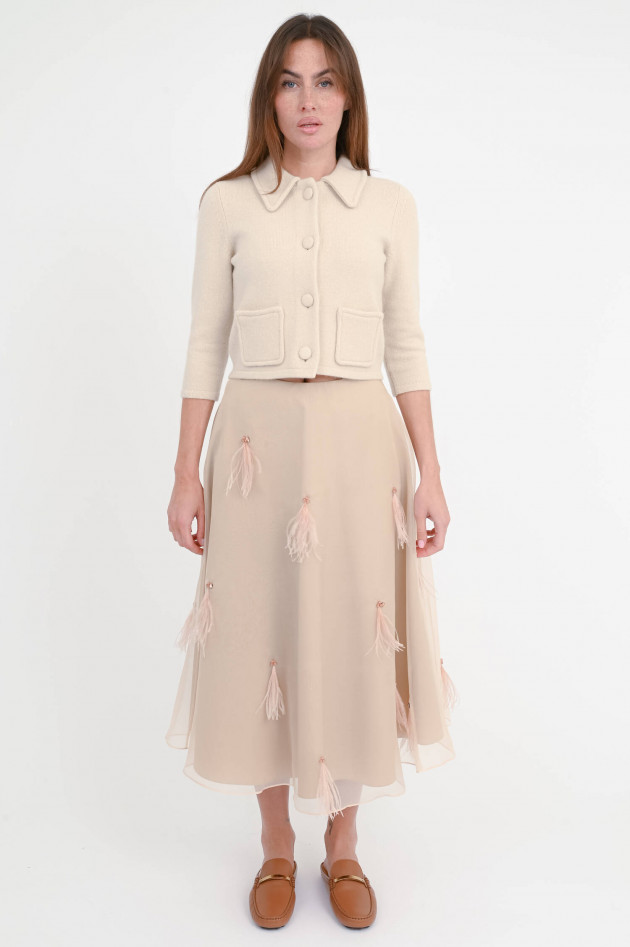 Dorothee Schumacher Seiden-Midi-Rock mit Federn in Soft Tan