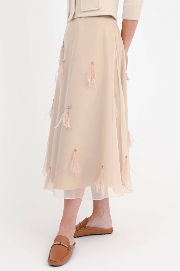 Dorothee Schumacher Seiden-Midi-Rock mit Federn in Soft Tan