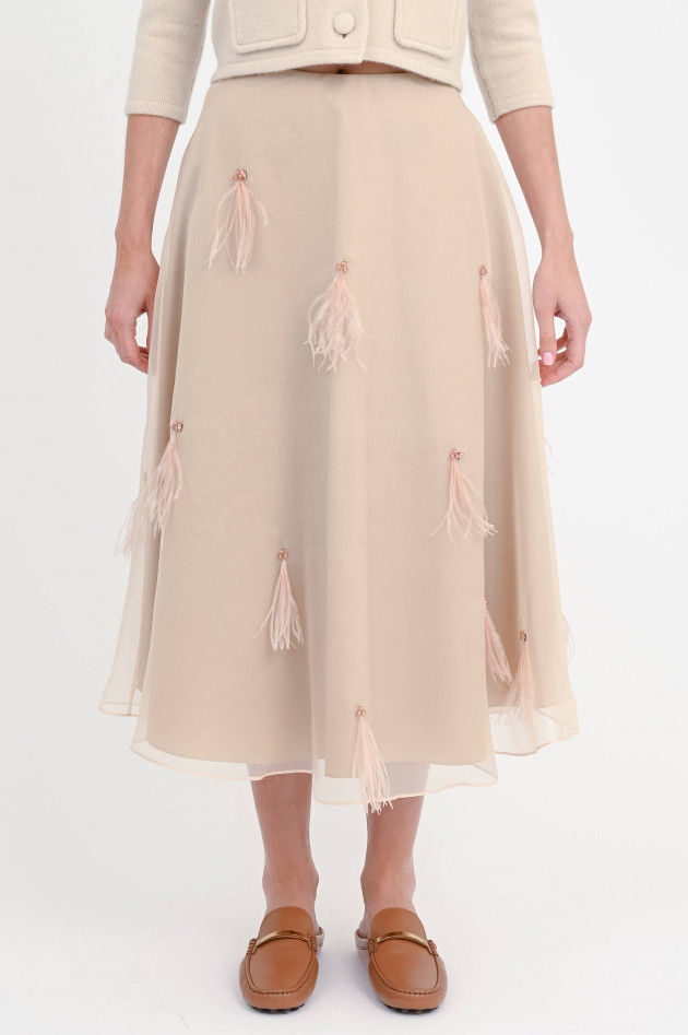 Dorothee Schumacher Seiden-Midi-Rock mit Federn in Soft Tan