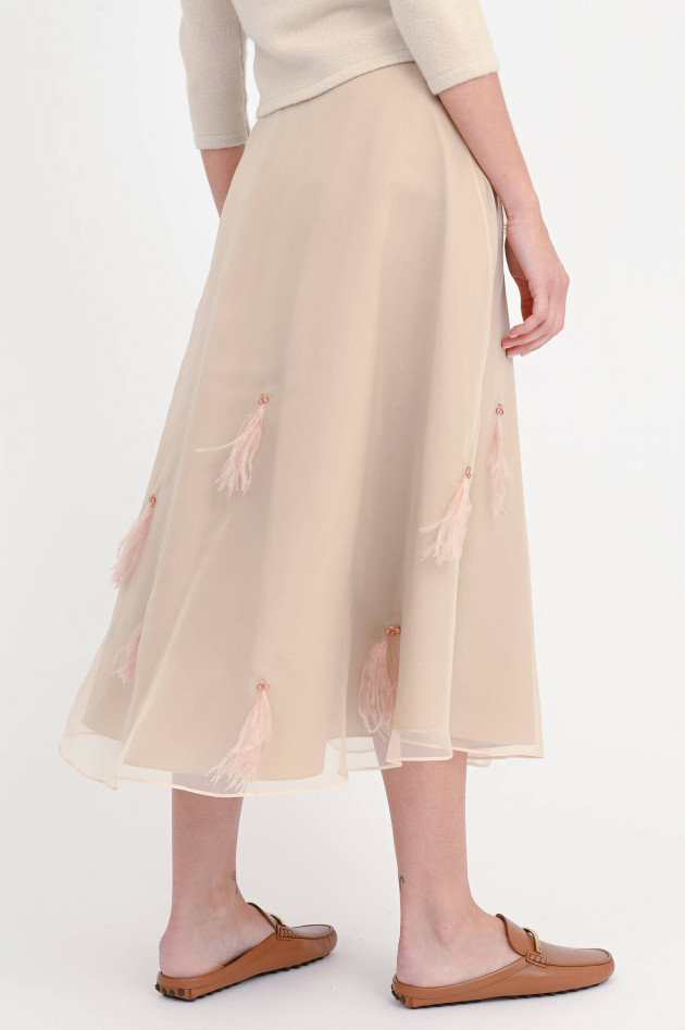 Dorothee Schumacher Seiden-Midi-Rock mit Federn in Soft Tan