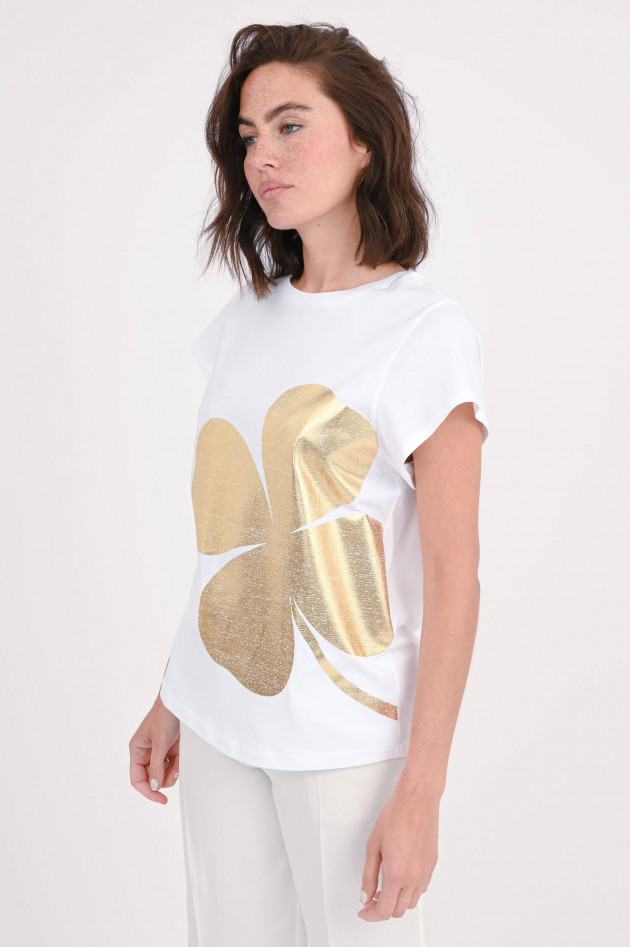 Dorothee Schumacher T-Shirt mit Kleeblatt-Print in Weiß/Gold