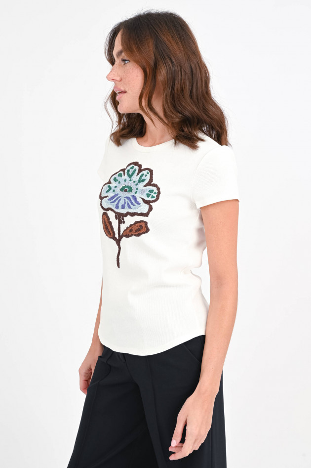 Dorothee Schumacher Rippenshirt mit Blumenstickerei in Natur