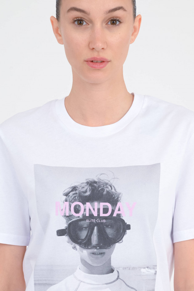 Elitè T-Shirt MONDAY mit Schriftzug in Weiß
