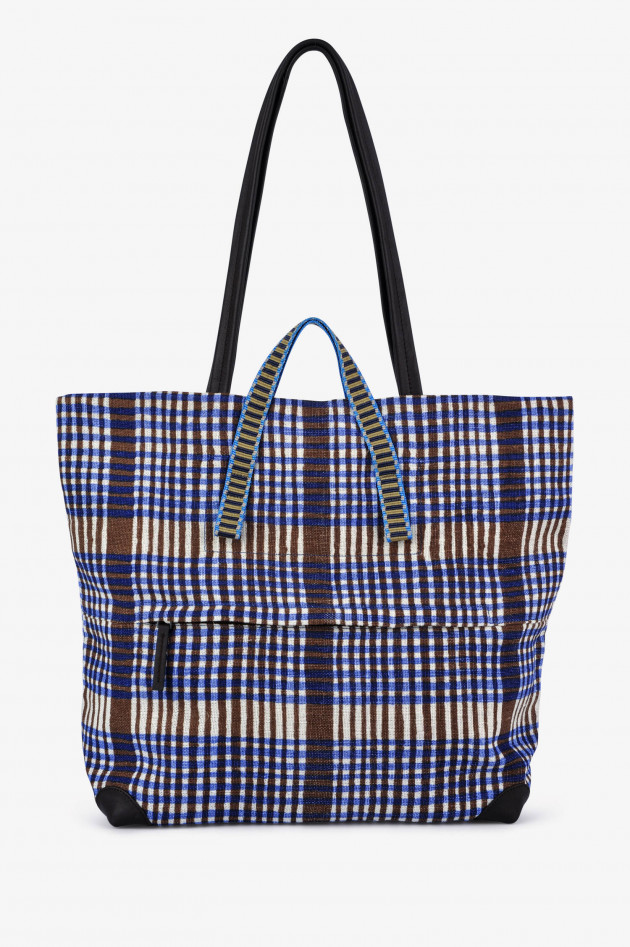 Epice Leinen-Tasche DELHI im Karo-Design in Blau/Braun