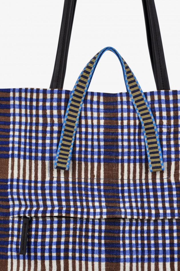Epice Leinen-Tasche DELHI im Karo-Design in Blau/Braun