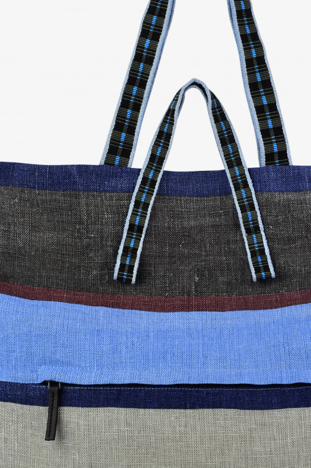 Epice Leinen-Tasche DELHI im Block-Design in Blau/Natur