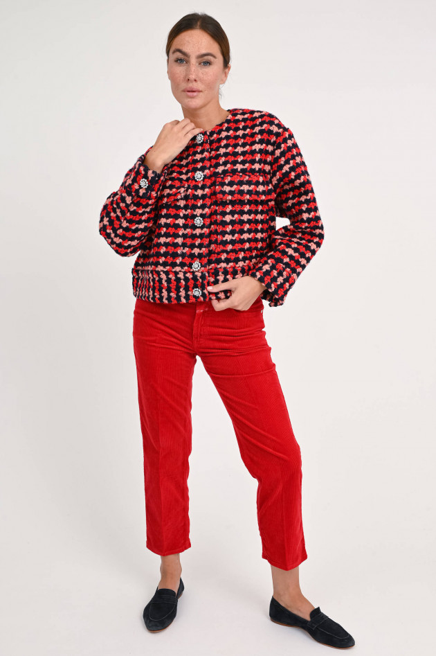 Essentiel Tweedjacke mit Glitzerknöpfen in Rot/Blau