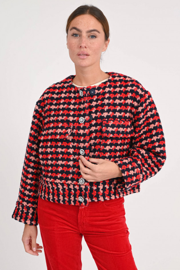 Essentiel Tweedjacke mit Glitzerknöpfen in Rot/Blau