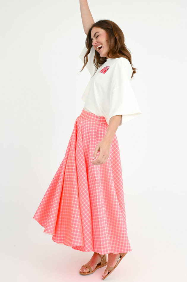 Essentiel Karrierter Midi-Rock in Pink/Creme