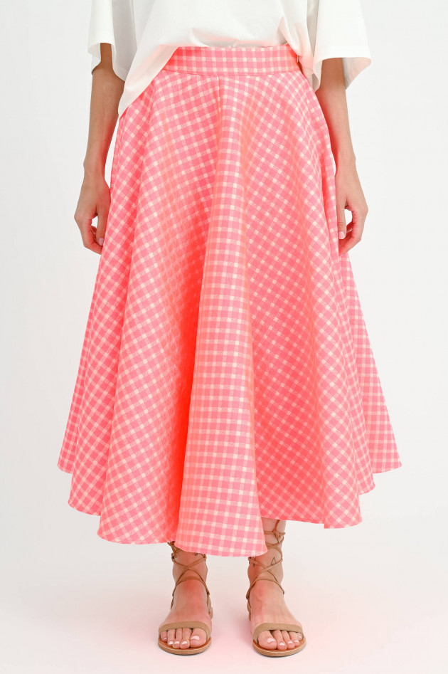 Essentiel Karrierter Midi-Rock in Pink/Creme
