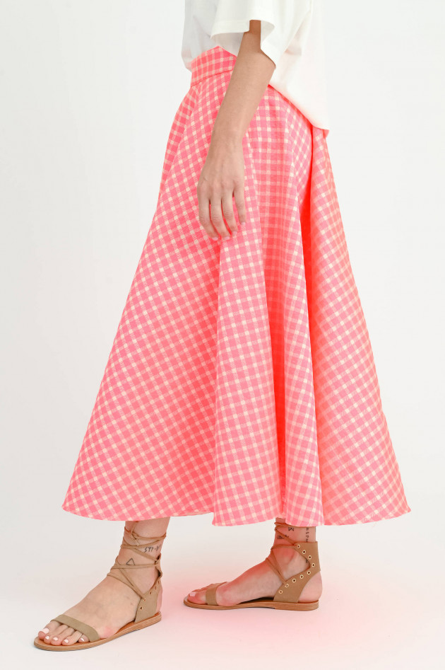 Essentiel Karrierter Midi-Rock in Pink/Creme