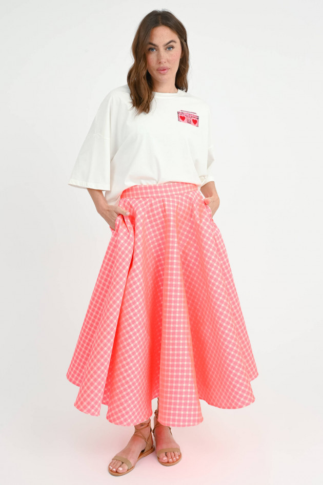 Essentiel Karrierter Midi-Rock in Pink/Creme