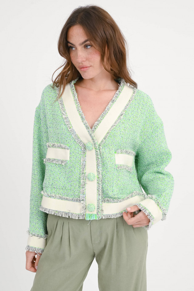 Essentiel Jacke in Tweed-Bouclé-Optik in Hellblau/Lime