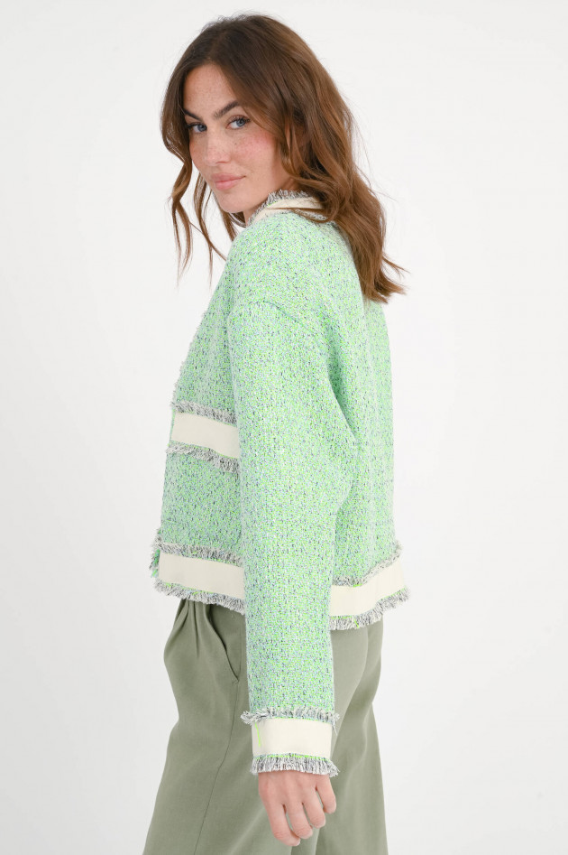 Essentiel Jacke in Tweed-Bouclé-Optik in Hellblau/Lime