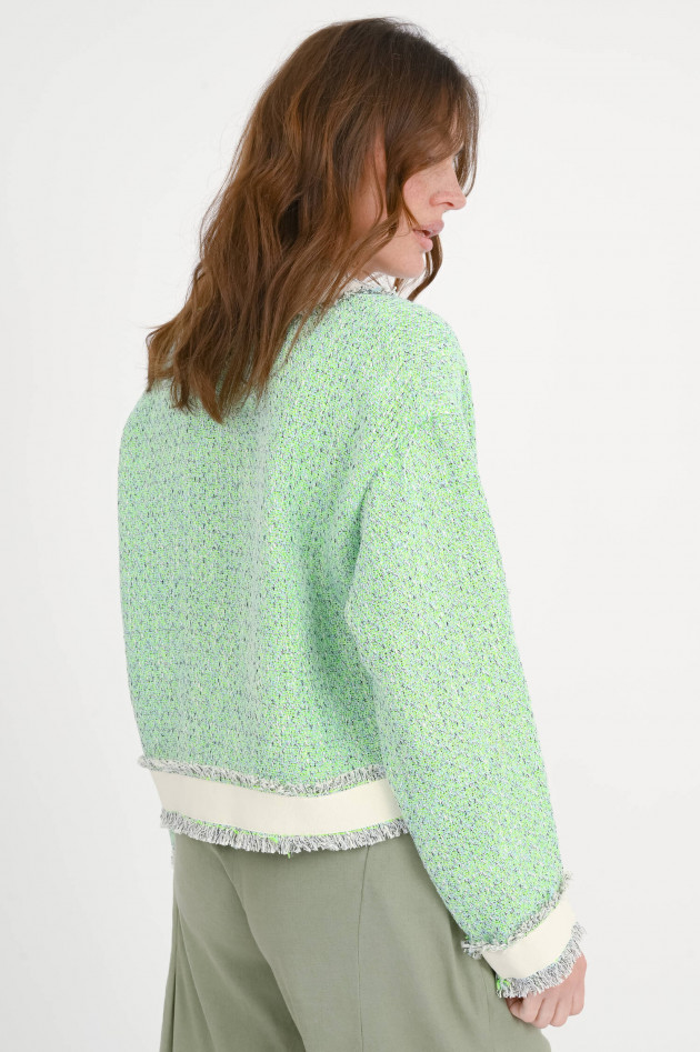 Essentiel Jacke in Tweed-Bouclé-Optik in Hellblau/Lime