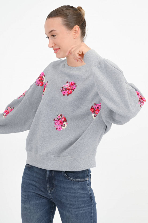Essentiel Sweatshirt mit Blüten-Details in Grau/Pink
