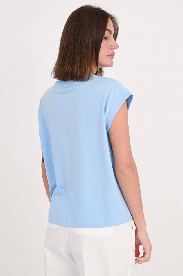 Essentiel Feinstrick-T-Shirt mit Perlendetail in Hellblau