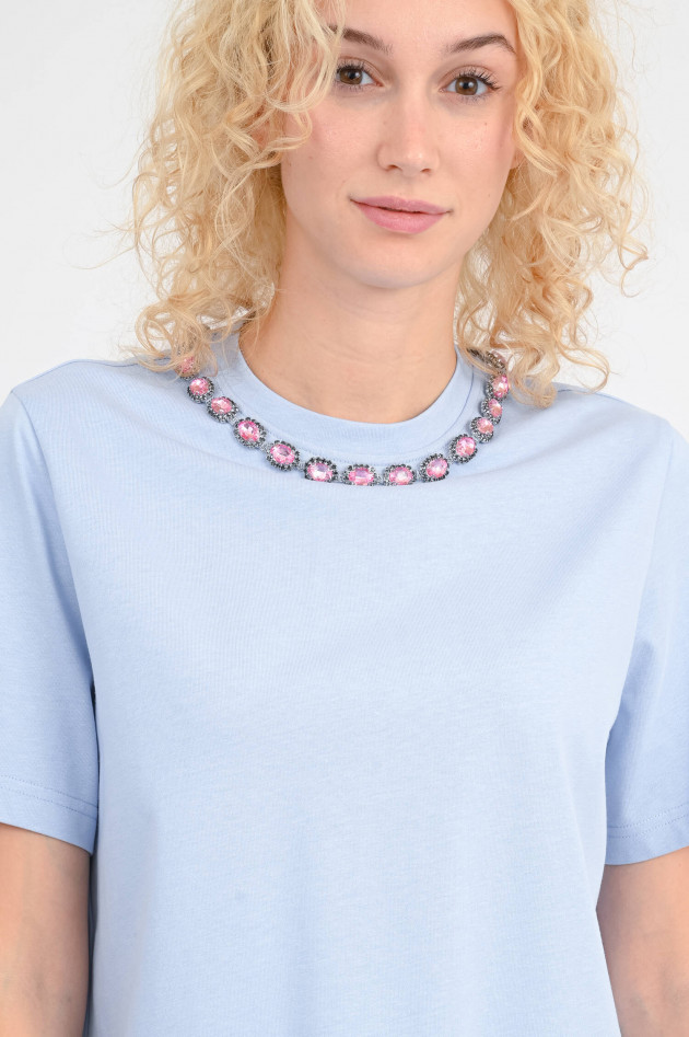 Essentiel T-Shirt mit Glitzer-Details in Hellblau