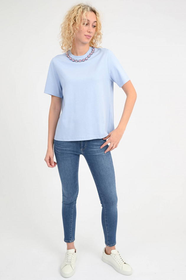Essentiel T-Shirt mit Glitzer-Details in Hellblau