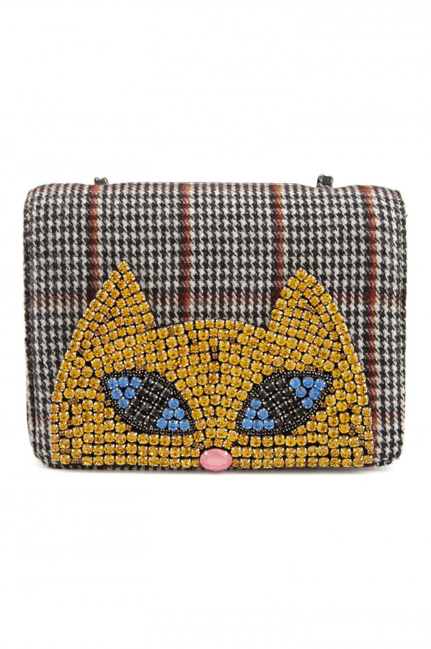 Essentiel Tasche mit Strasskatze in Braun gemustert