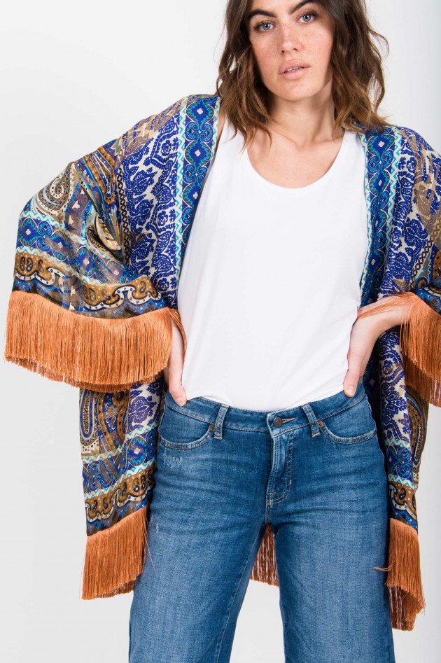 Etro Oversized Fransen-Kimono in Blau gemustert