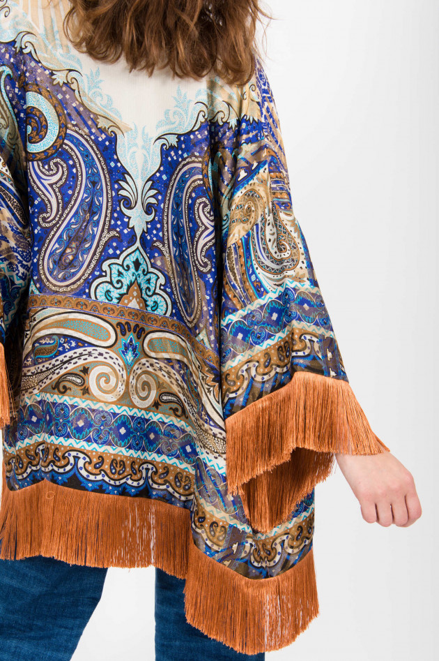 Etro Oversized Fransen-Kimono in Blau gemustert