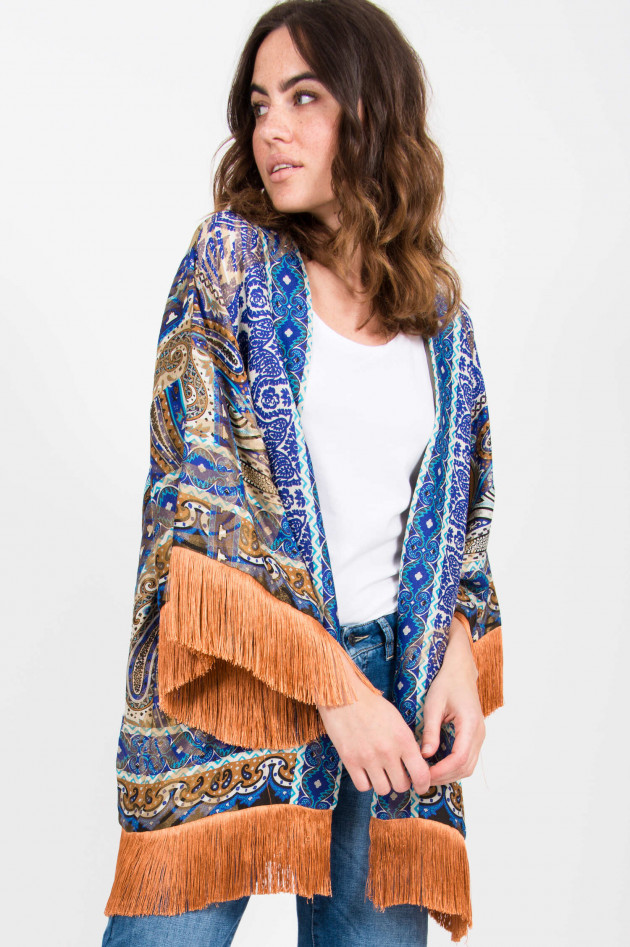 Etro Oversized Fransen-Kimono in Blau gemustert