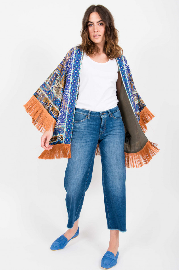 Etro Oversized Fransen-Kimono in Blau gemustert