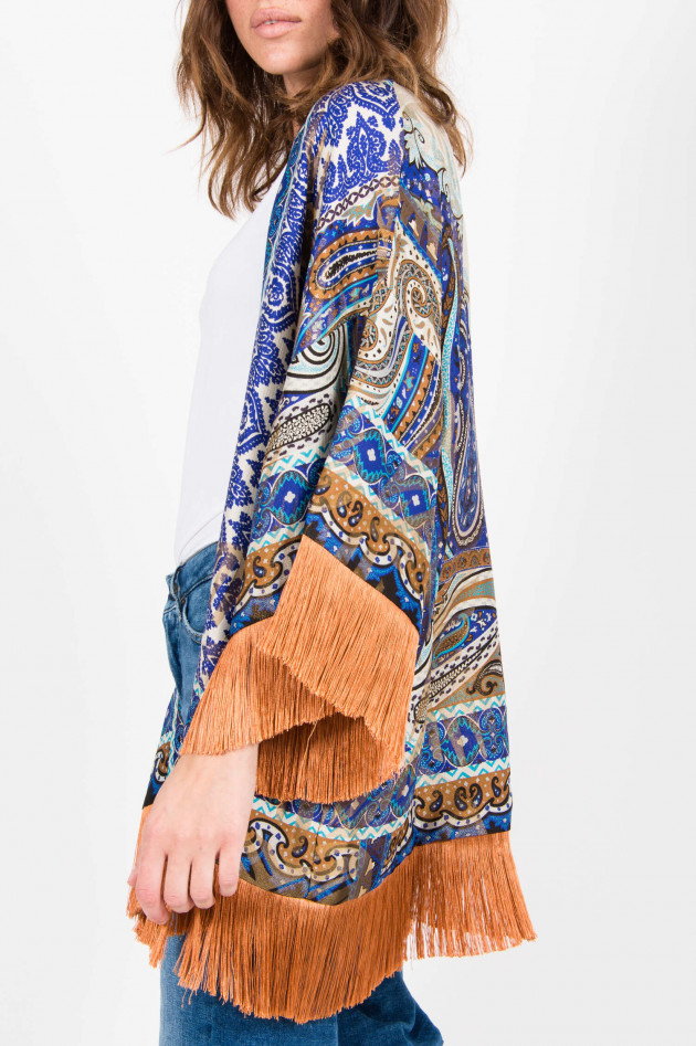 Etro Oversized Fransen-Kimono in Blau gemustert