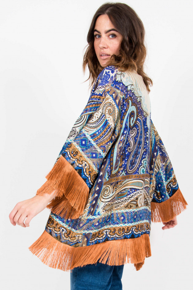 Etro Oversized Fransen-Kimono in Blau gemustert