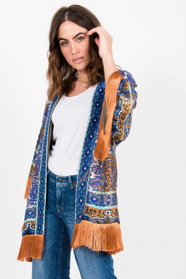 Etro Oversized Fransen-Kimono in Blau gemustert