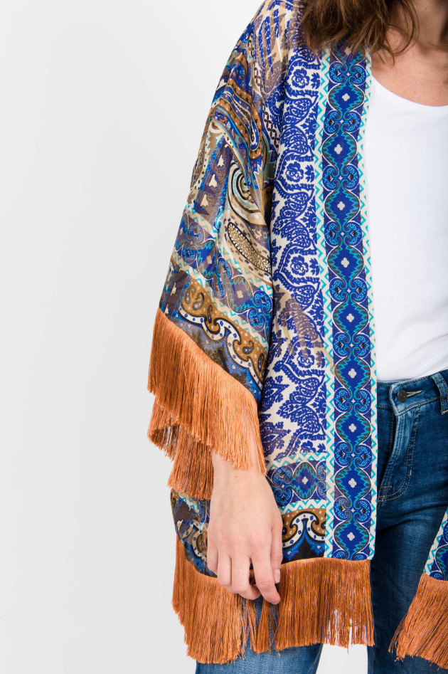 Etro Oversized Fransen-Kimono in Blau gemustert