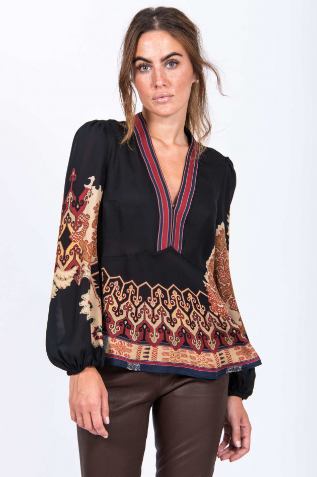 Etro Seidenbluse mit V-Ausschnitt in Schwarz gemustert