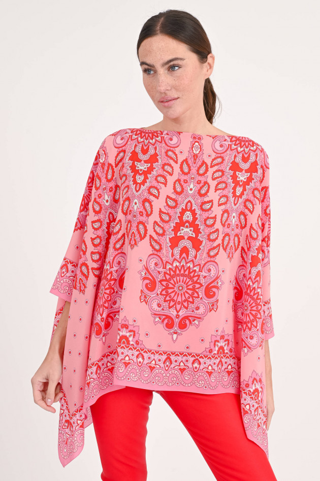 Etro Seiden-Cape/Poncho mit Paisley-Muster in Rosa/Rot