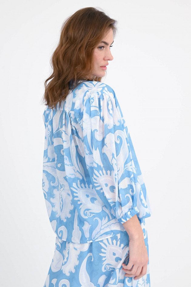 Etro Gemusterte Bluse mit Schluppe in Hellblau/Weiß