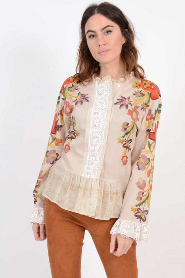 Etro Bluse mit Spitze und Rüschen in Beige gemustert