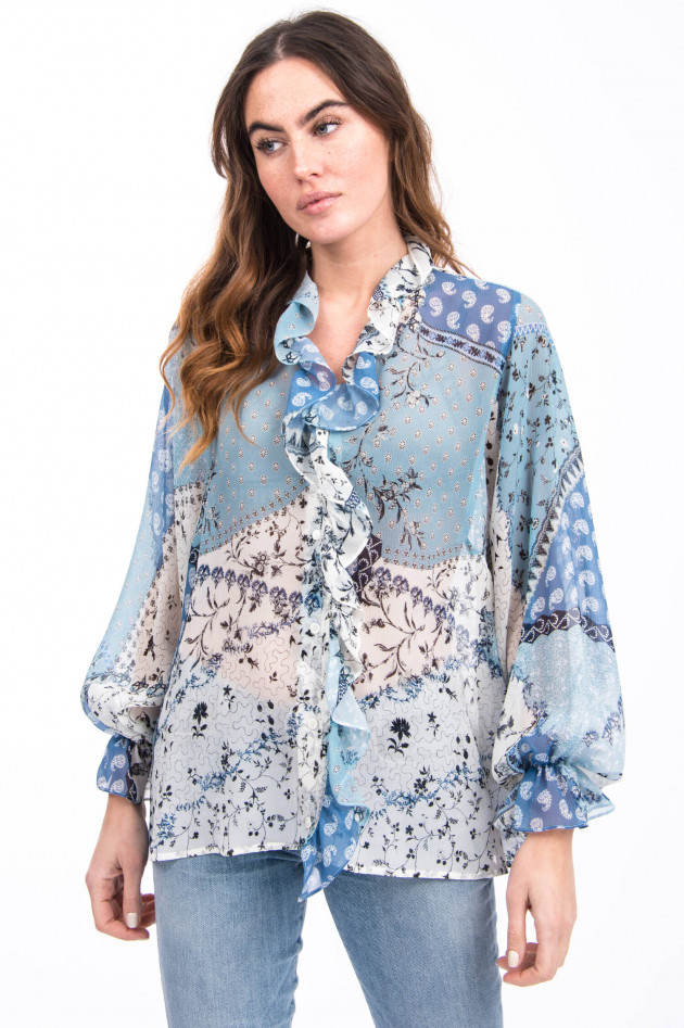 Etro Seidenbluse mit Rüscherln in Marine