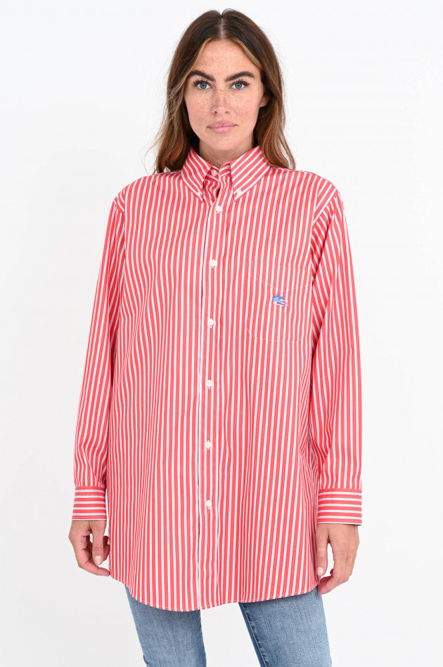 Etro Lange gestreifte Baumwoll-Bluse in  Rot/Weiß