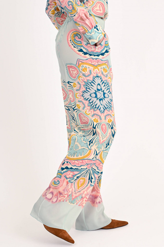 Etro Seidenhose mit Print in Hellblau