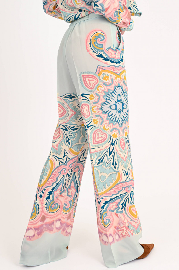Etro Seidenhose mit Print in Hellblau