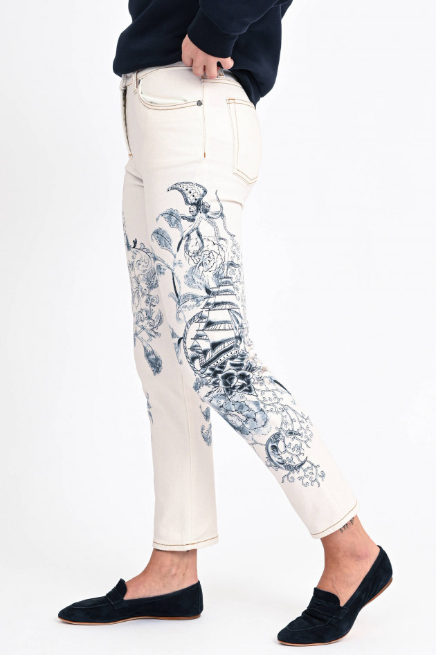 Etro Jeans mit Print in Elfenbein/Blau