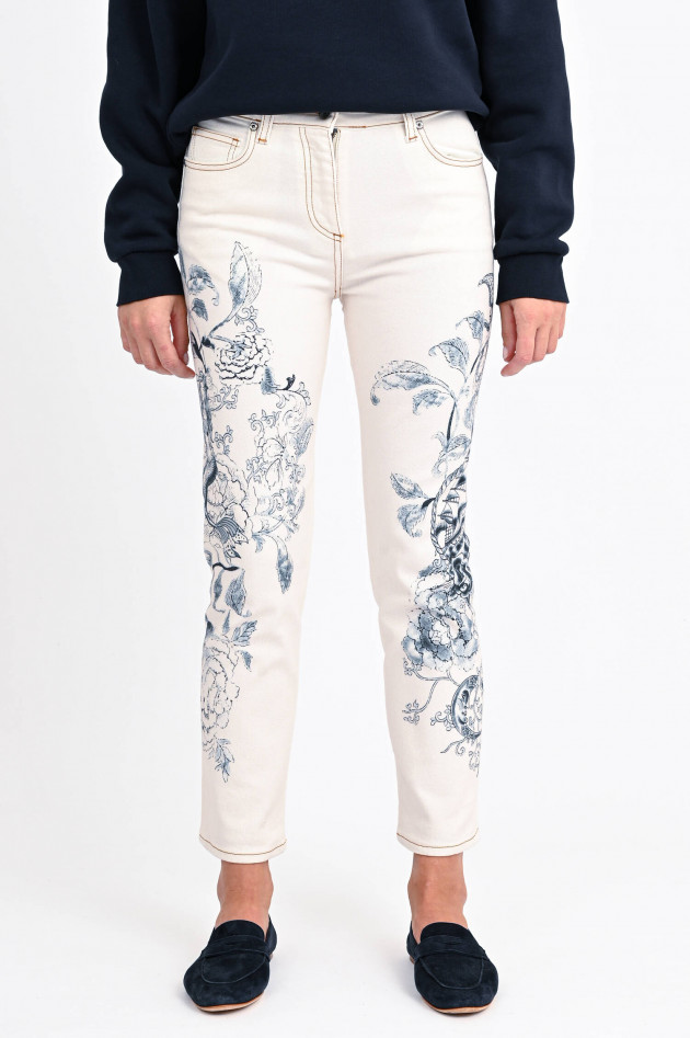 Etro Jeans mit Print in Elfenbein/Blau