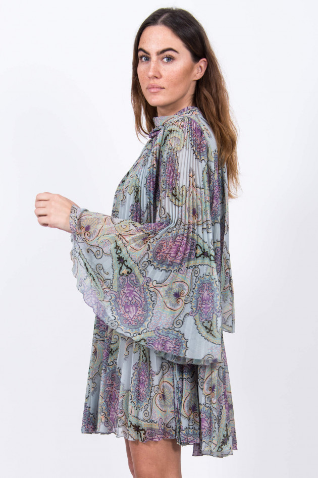 Etro Plisseekleid mit Schluppe in Pastellblau gemustert