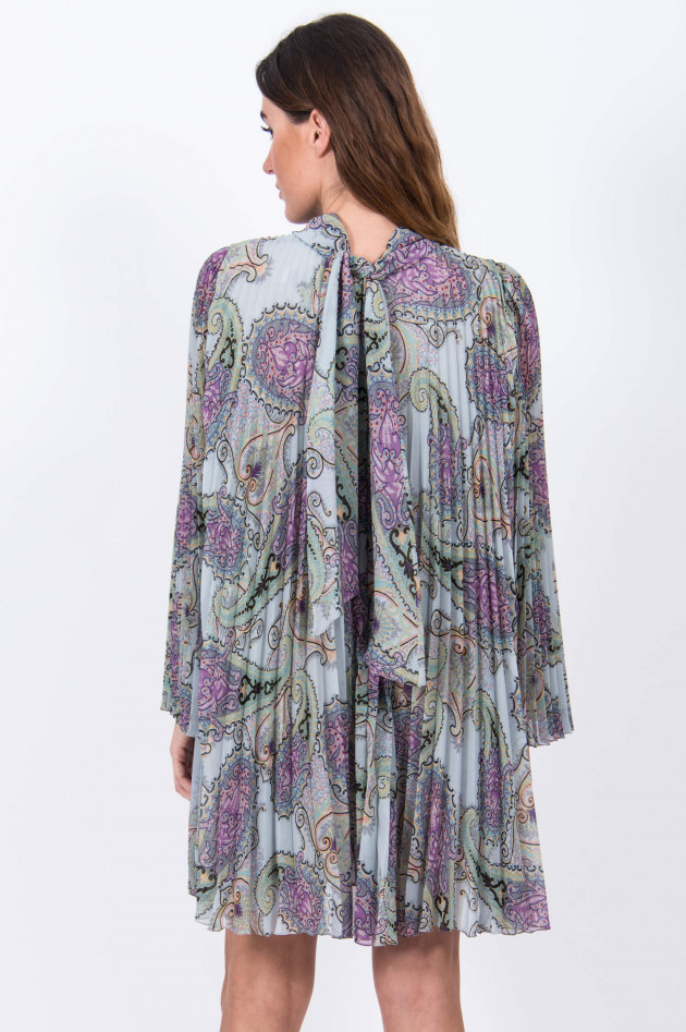 Etro Plisseekleid mit Schluppe in Pastellblau gemustert