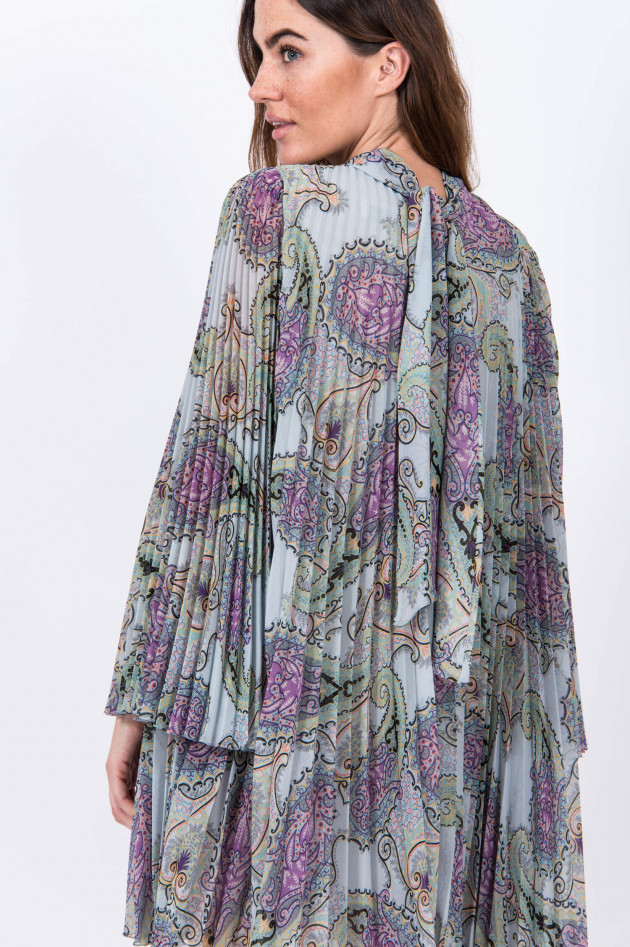 Etro Plisseekleid mit Schluppe in Pastellblau gemustert