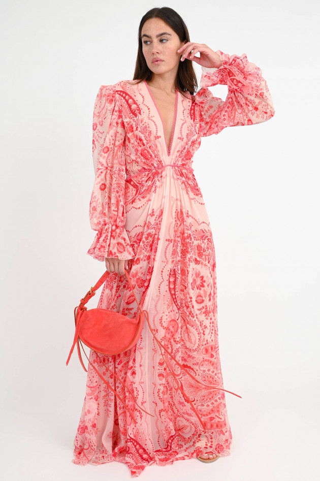 Etro Maxi Seidenkleid mit Paisley-Print in Rosa/Rot