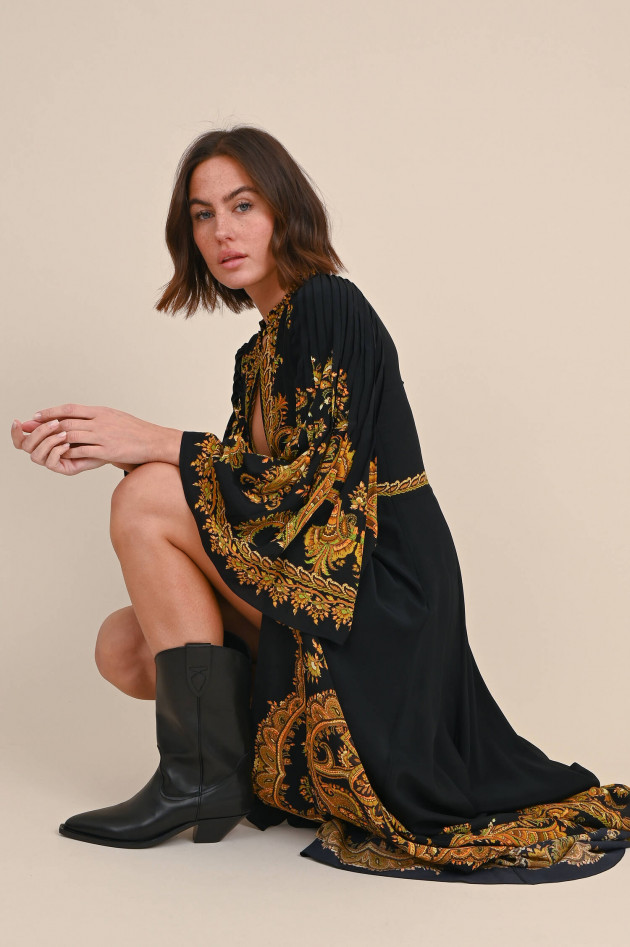 Etro Maxi Seidenkleid mit Paisley Print in Schwarz