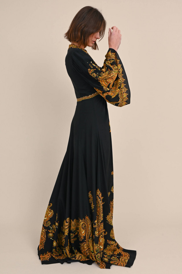 Etro Maxi Seidenkleid mit Paisley Print in Schwarz